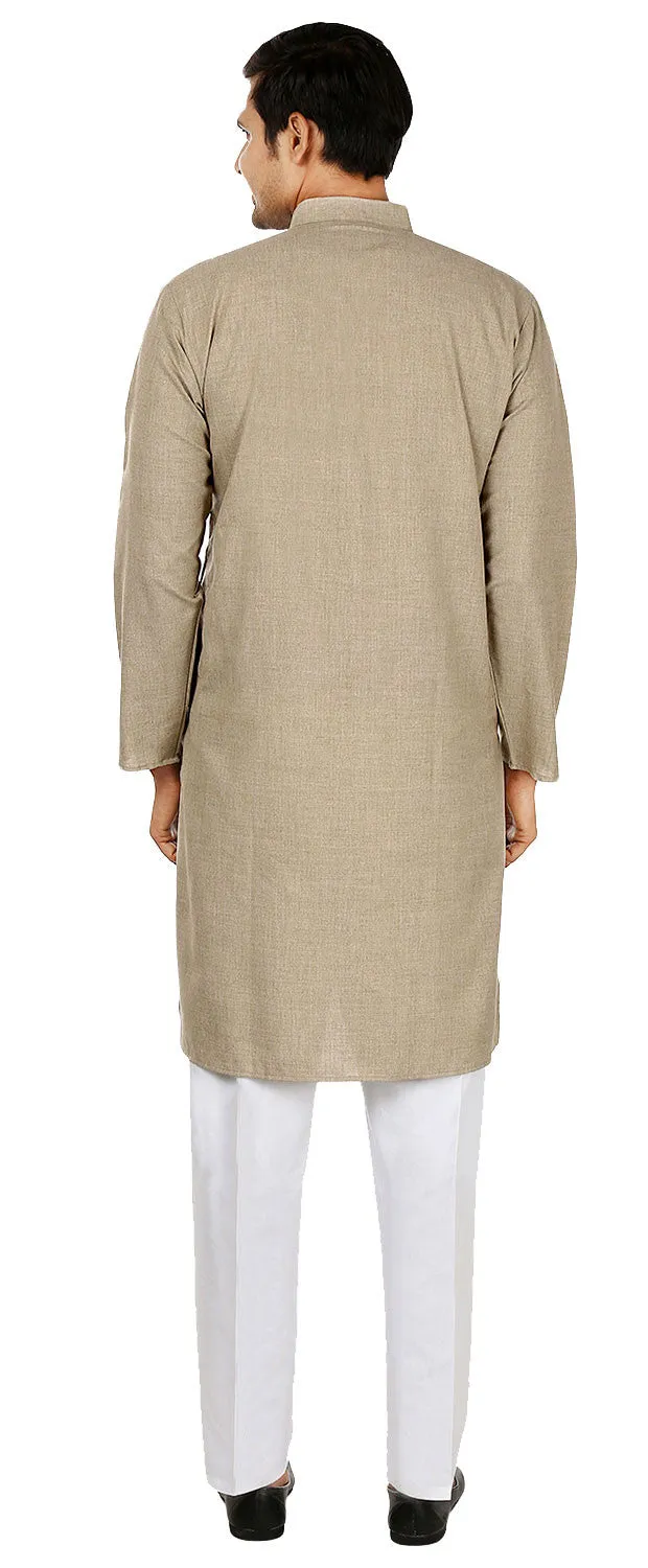 Wool Blend Cotton Kurta Pajama Men's Indian Dress (Brown)