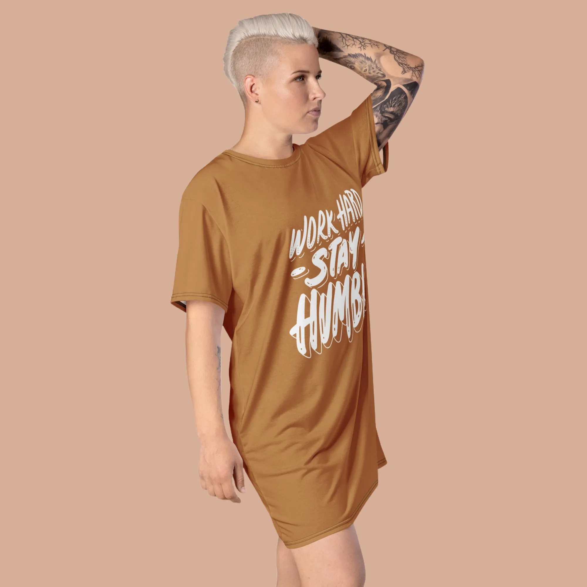 Work Hard Stay Humble T-shirt dress Nude