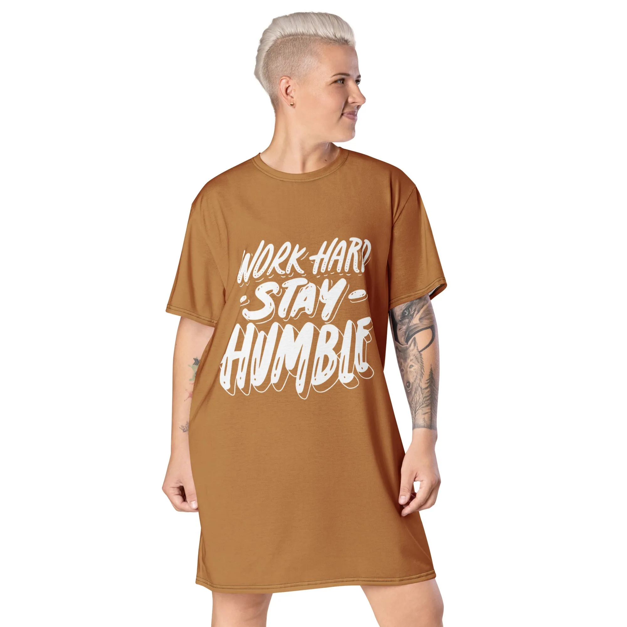 Work Hard Stay Humble T-shirt dress Nude