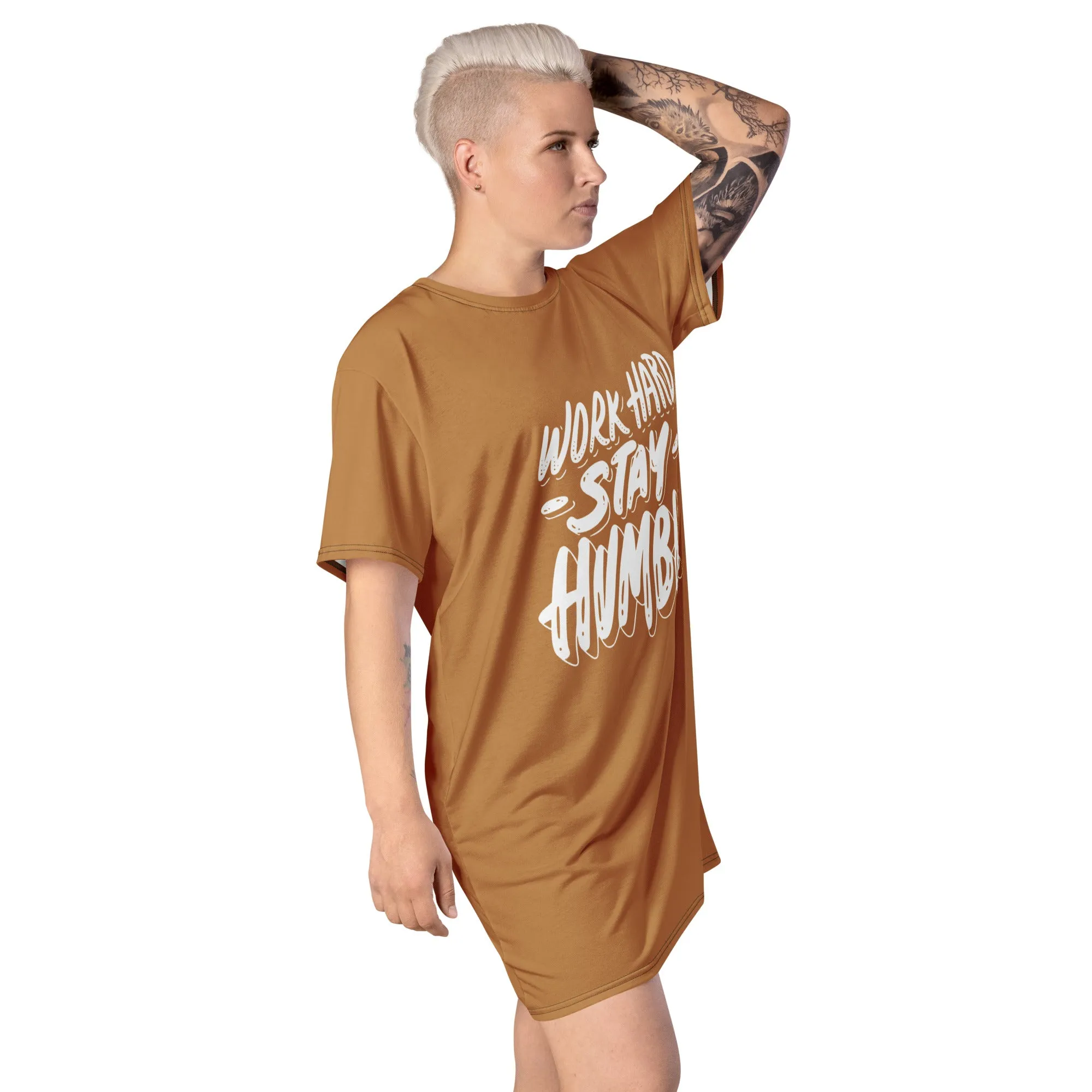 Work Hard Stay Humble T-shirt dress Nude