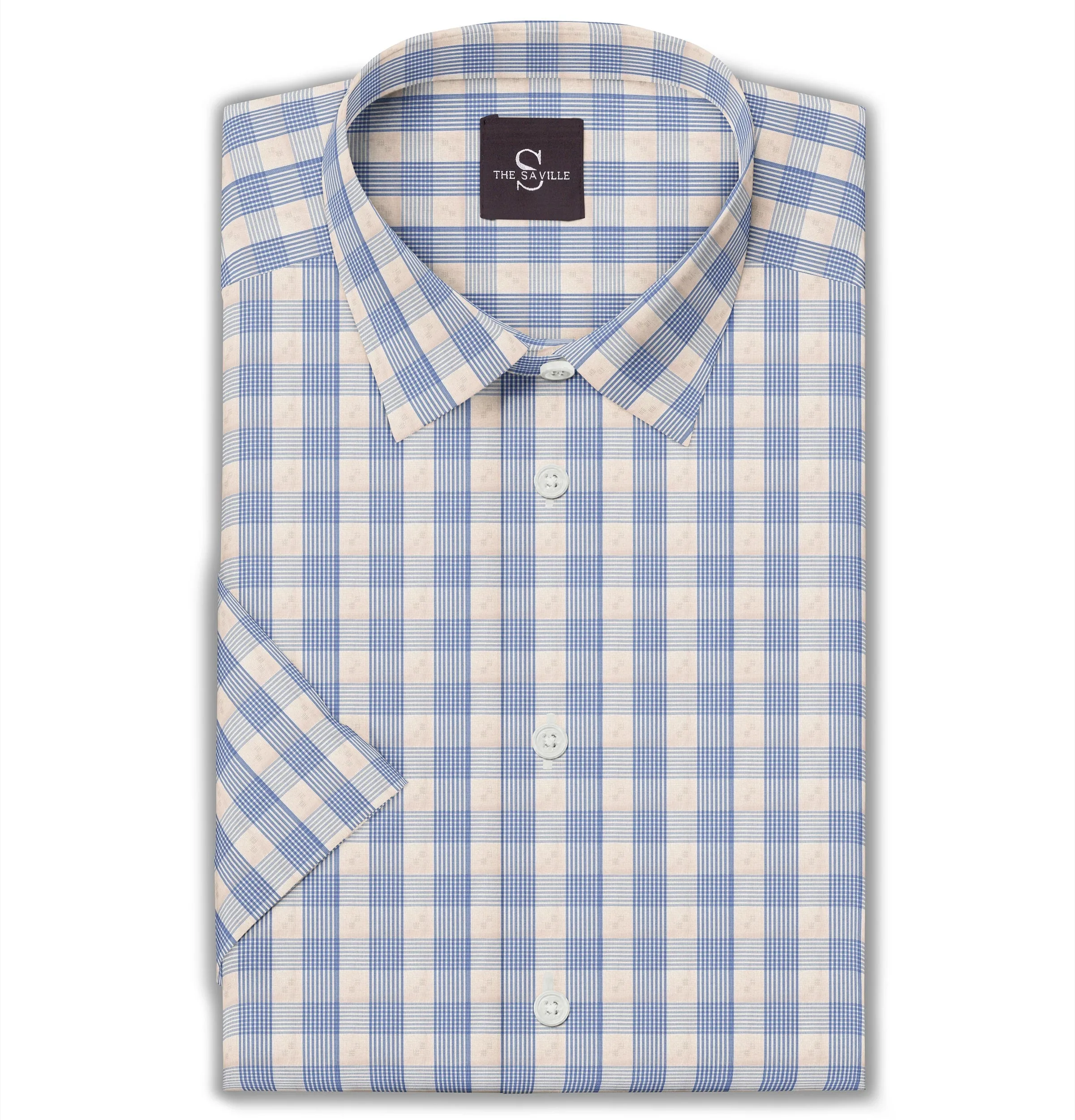 Wrinkle-free Beige Checks - Short Sleeve