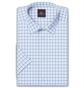 Wrinkle-free Blue Checks - Short Sleeve