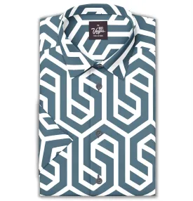 Wrinkle-Free - Teal Abstract - Short Sleeve