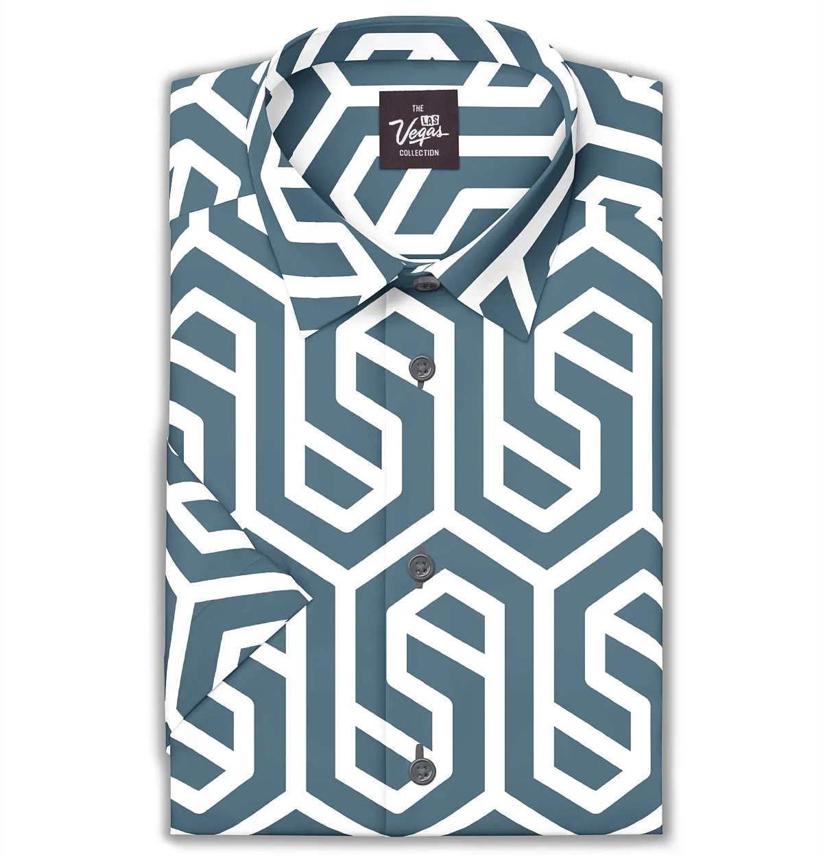 Wrinkle-Free - Teal Abstract - Short Sleeve