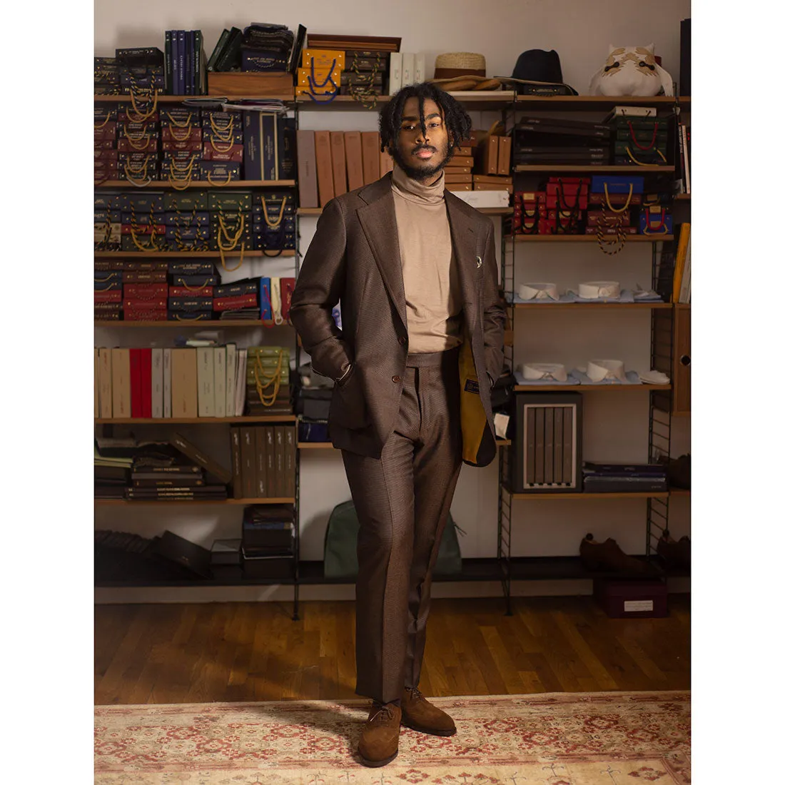 x Sartoria Carrara: Brown nailhead suit in Drapers "Five Stars" wool 12oz