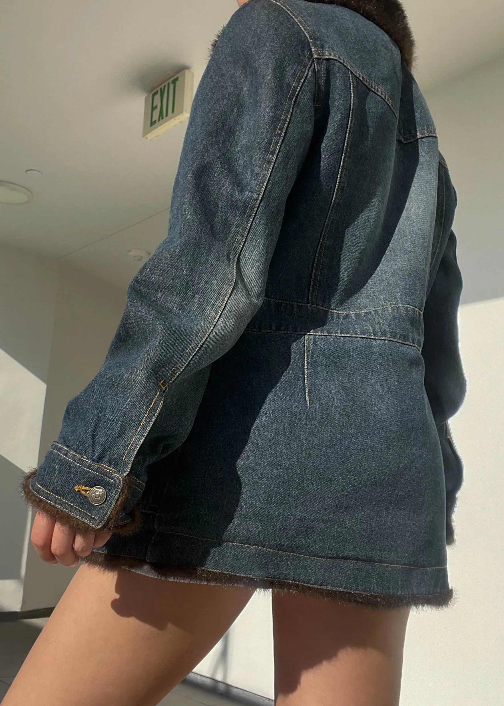 Y2k Fur Trim Denim Coat (M)