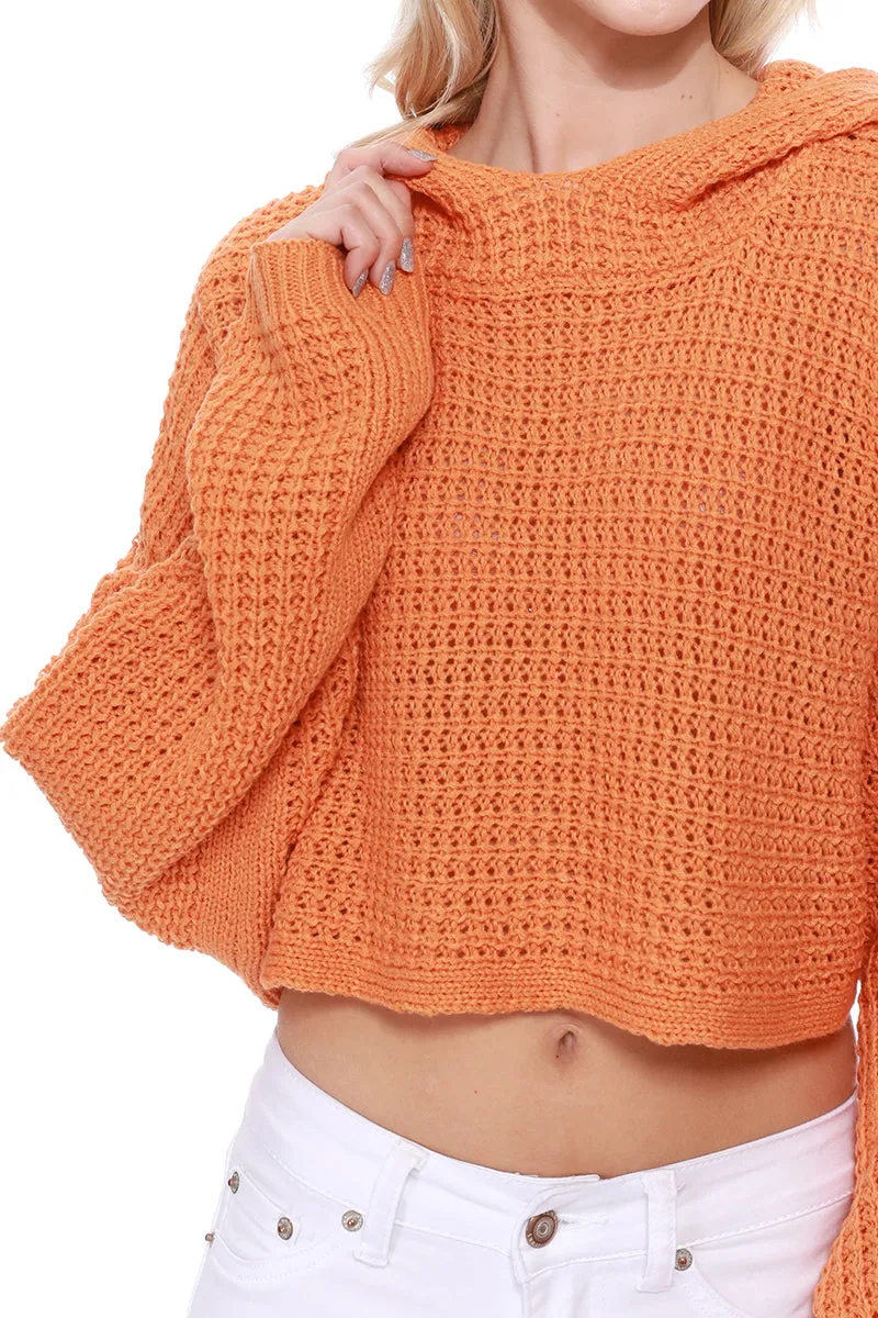 YEMAK Women Bat Wing Sleeve Crop Waffle Knit Summer Hoodie Top KC007 (S/M-M/L)