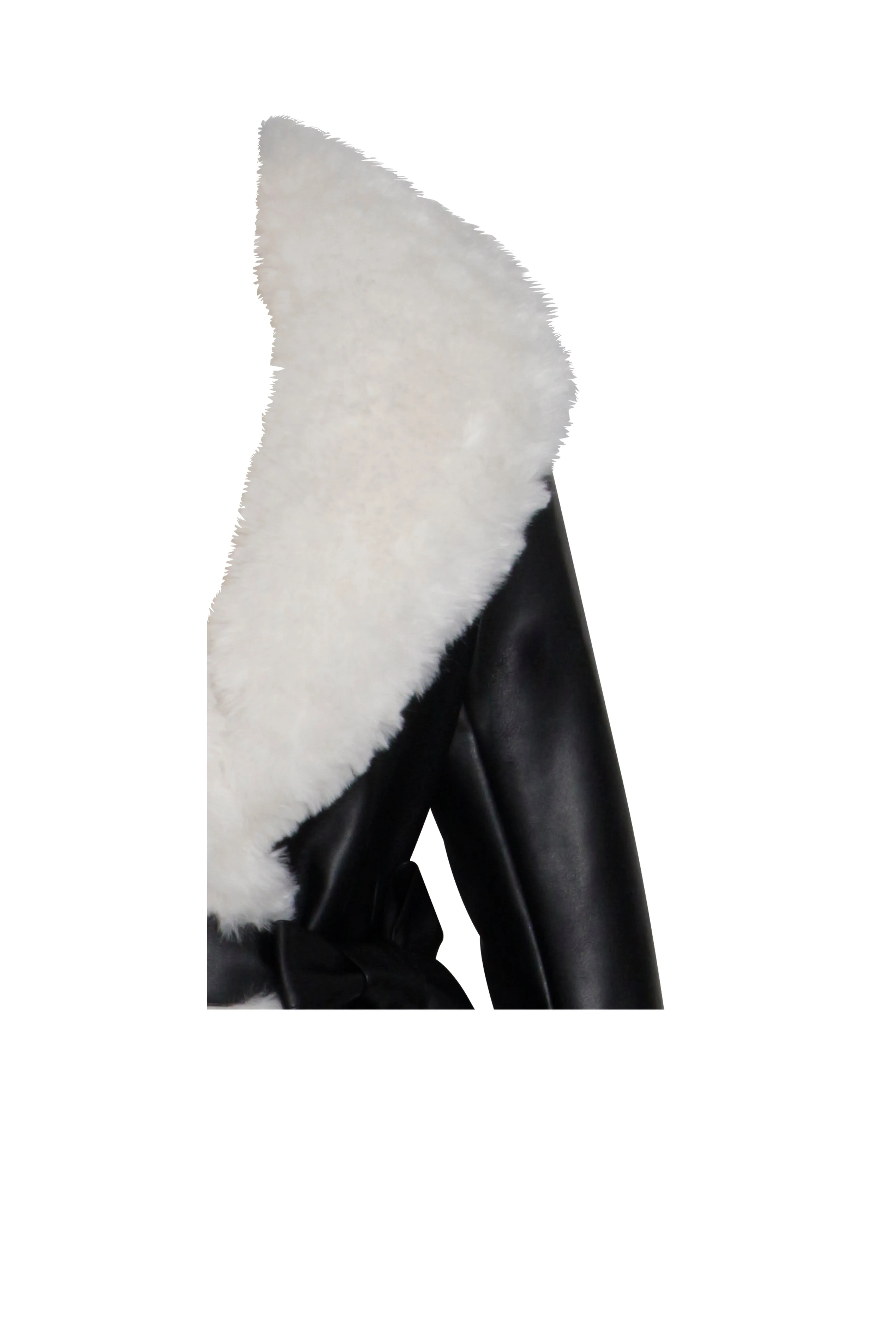 Zaida White Vegan Fur Trim Black Vegan Leather Coat